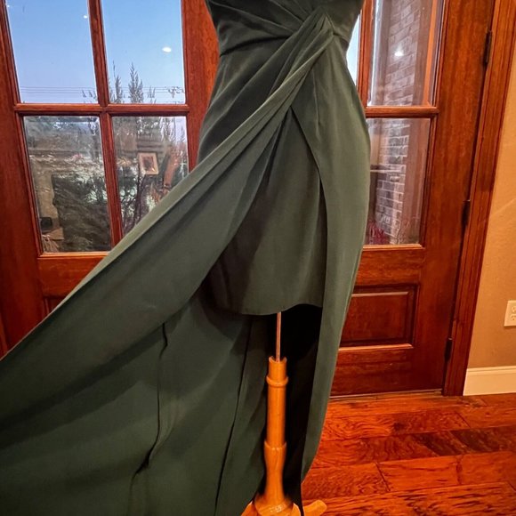 New Jenny Packham Dress Size 4 Hunter Green Drape Front High Slit JP1013 Gown - Picture 12 of 16